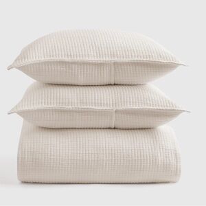 NWT QUINCE Organic Ribbed Cotton Coverlet Set King/Cal King Ivory 5831